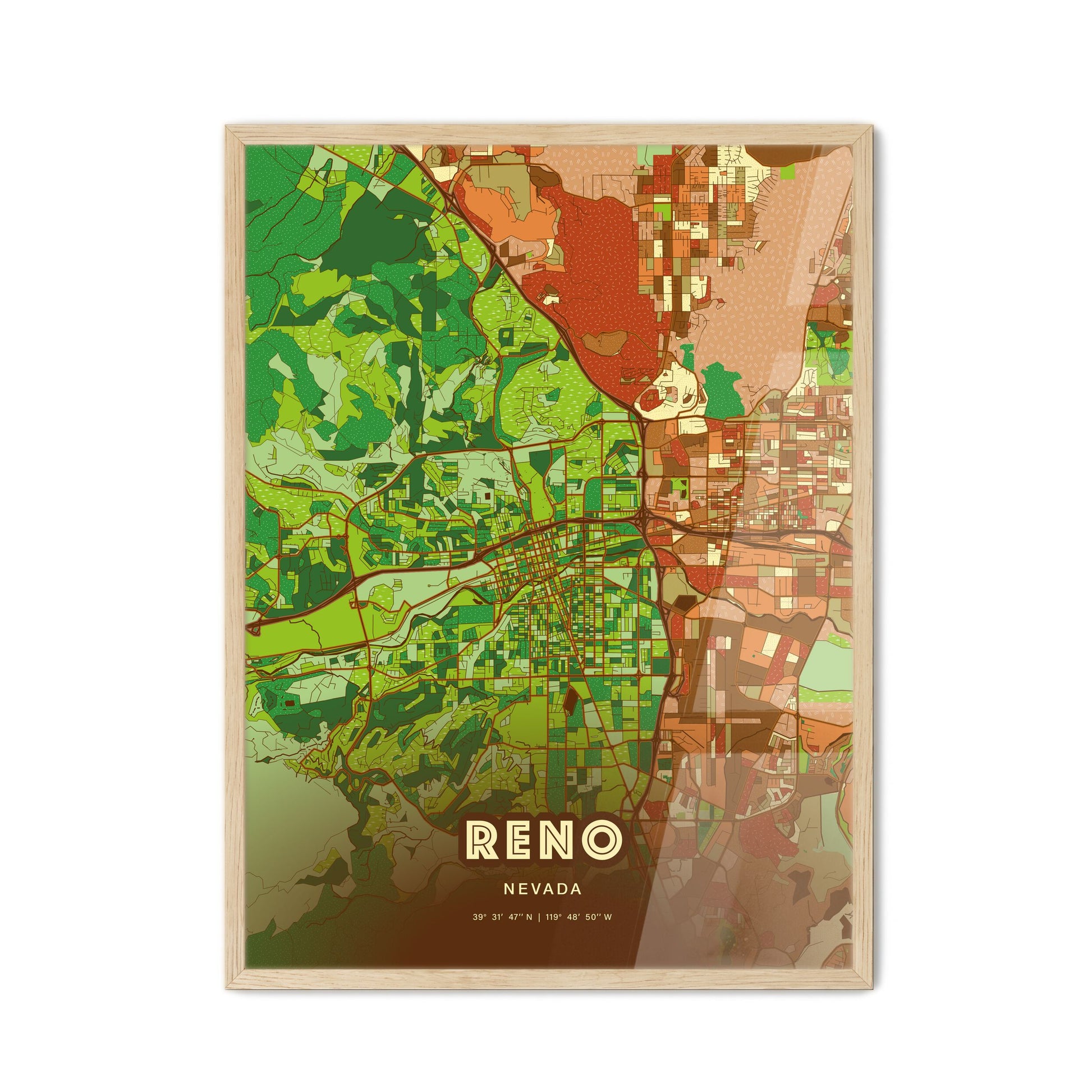 Colorful Reno Nevada Fine Art Map Farmhouse