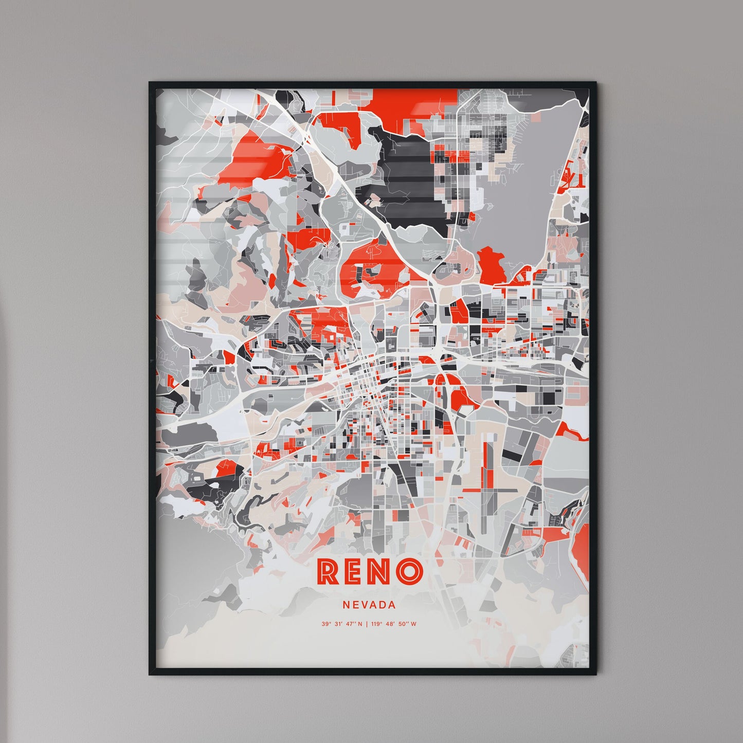 Colorful Reno Nevada Fine Art Map Modern Expressive