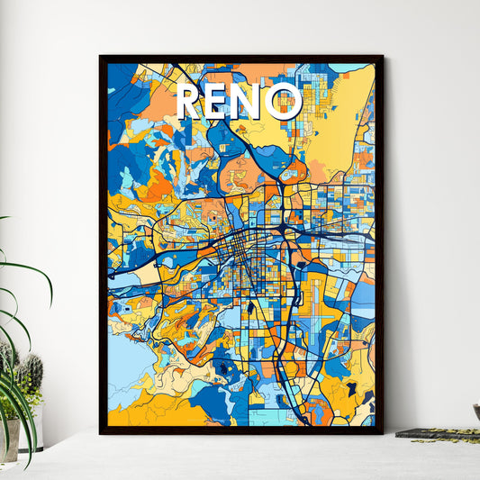 RENO NEVADA Vibrant Colorful Art Map Poster Blue Orange