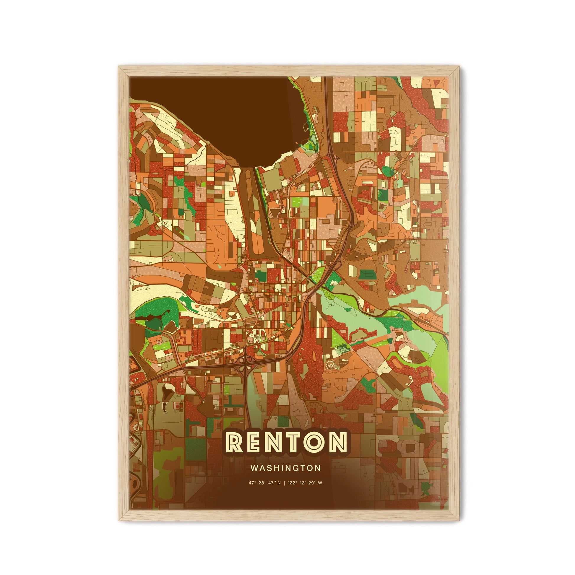 Colorful Renton Washington Fine Art Map Farmhouse