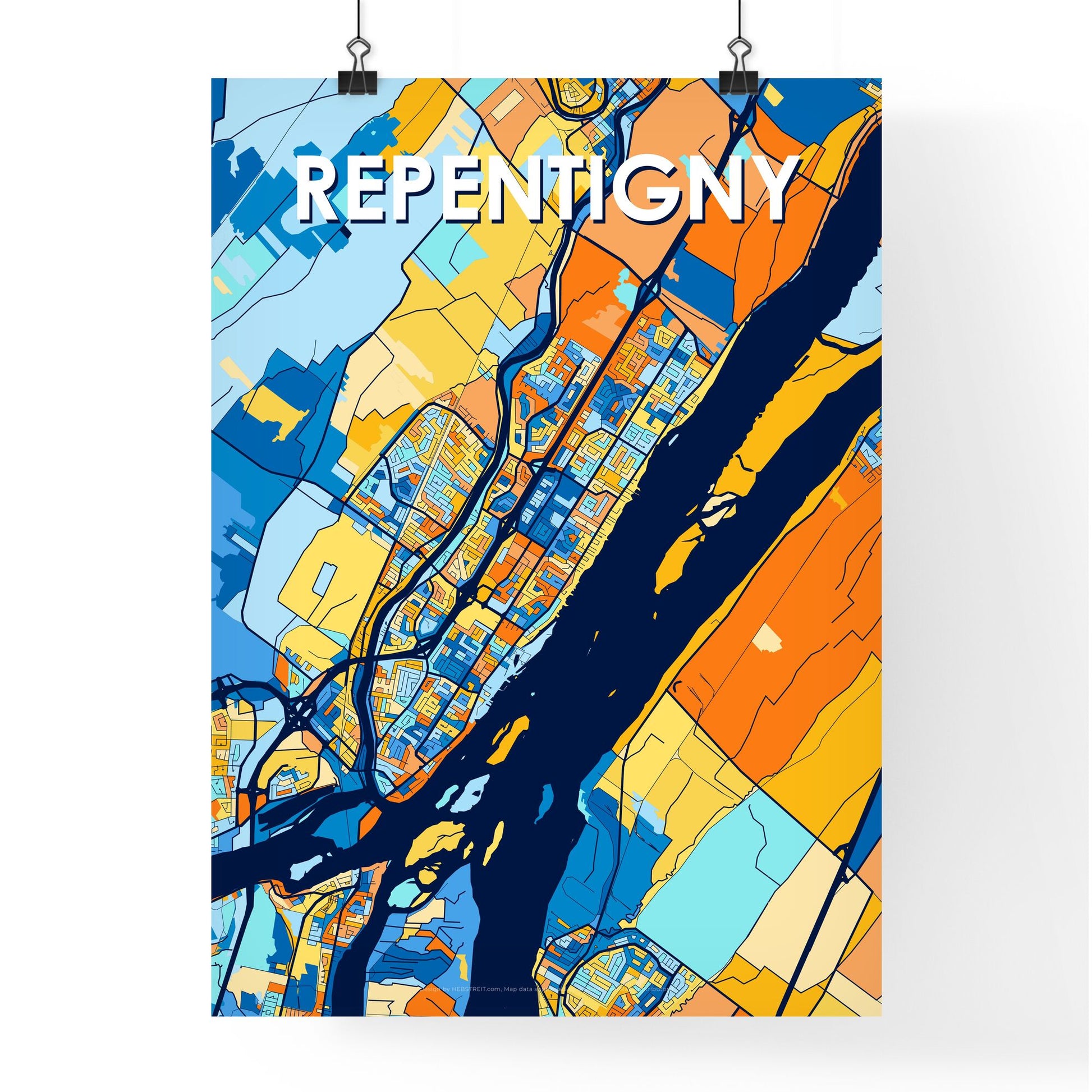 REPENTIGNY CANADA Vibrant Colorful Art Map Poster Blue Orange