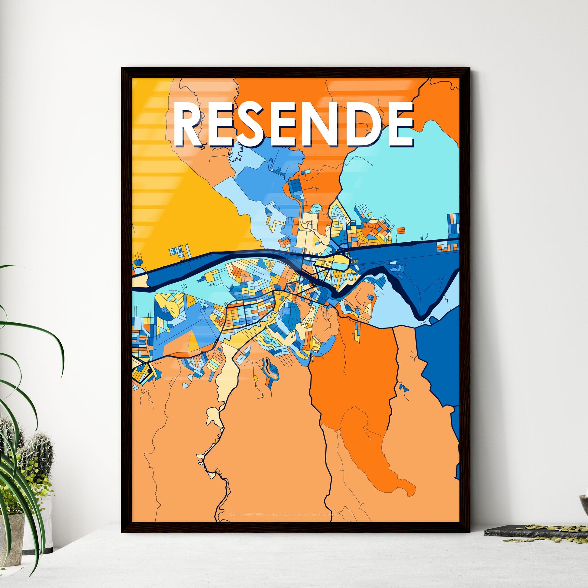 RESENDE BRAZIL Vibrant Colorful Art Map Poster Blue Orange