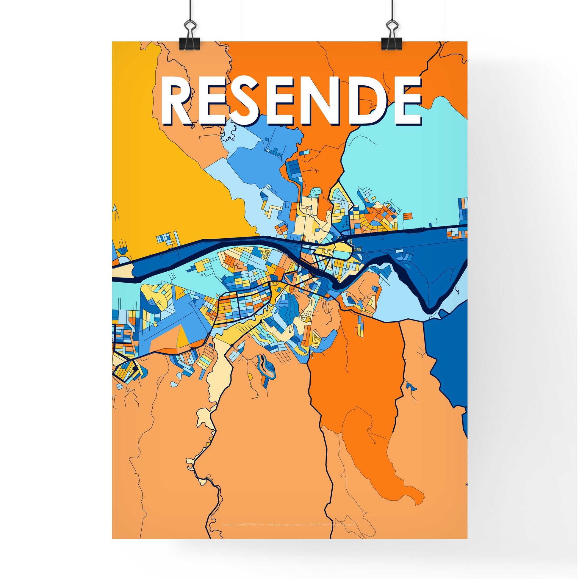 RESENDE BRAZIL Vibrant Colorful Art Map Poster Blue Orange