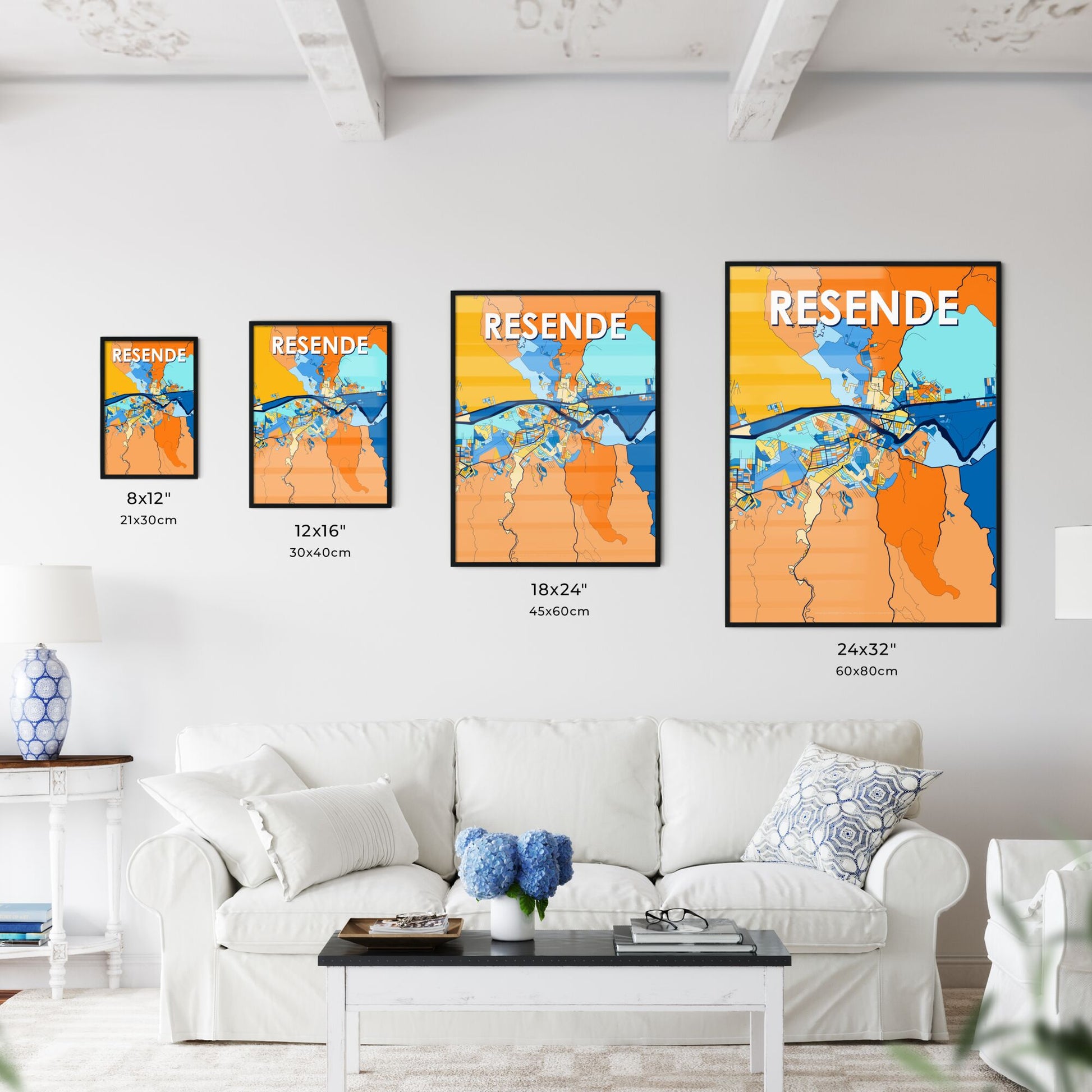 RESENDE BRAZIL Vibrant Colorful Art Map Poster Blue Orange