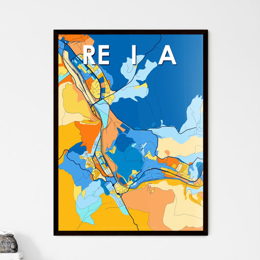 REȘIȚA ROMANIA Vibrant Colorful Art Map Poster Blue Orange