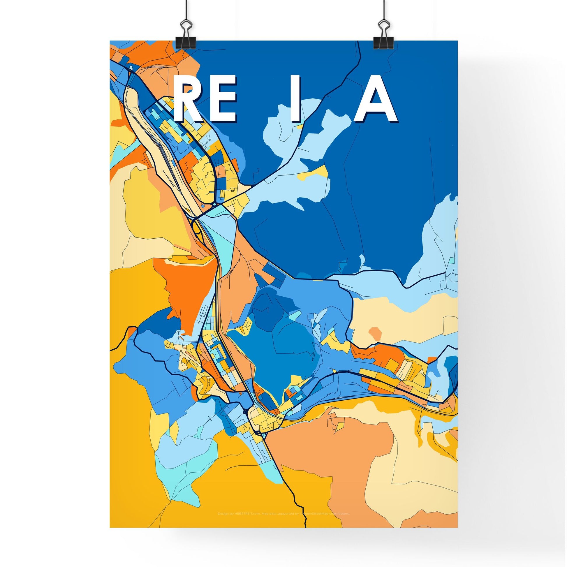 REȘIȚA ROMANIA Vibrant Colorful Art Map Poster Blue Orange