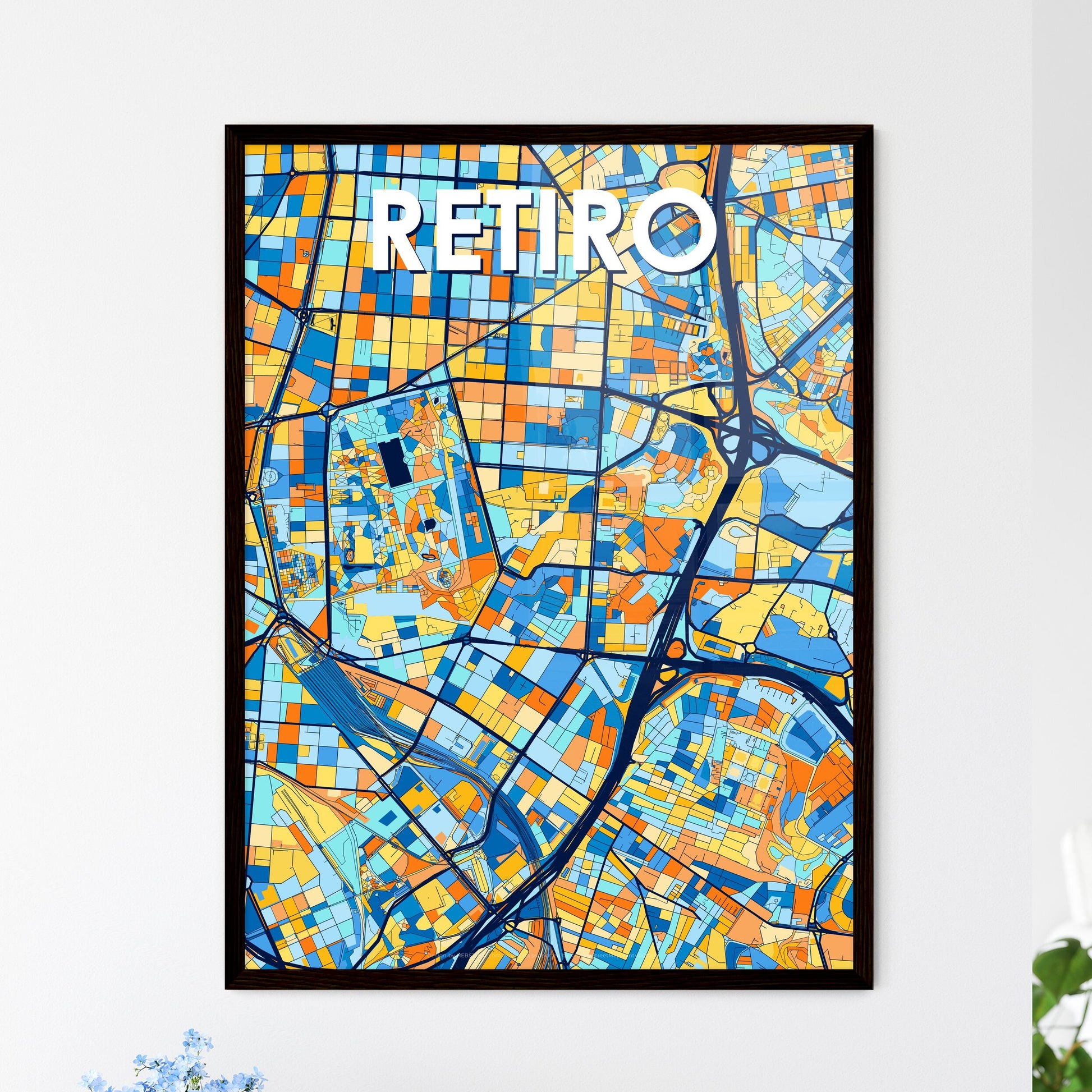 RETIRO SPAIN Vibrant Colorful Art Map Poster Blue Orange