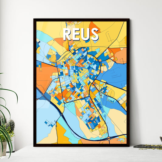 REUS SPAIN Vibrant Colorful Art Map Poster Blue Orange