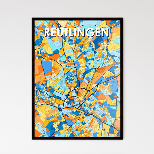 REUTLINGEN GERMANY Vibrant Colorful Art Map Poster Blue Orange