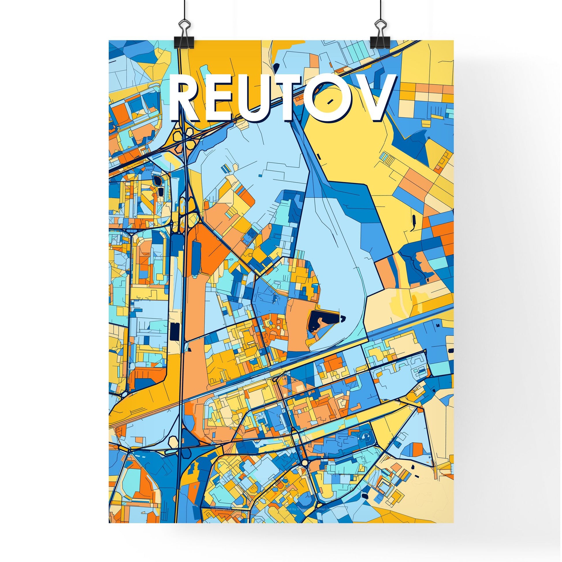 REUTOV RUSSIA Vibrant Colorful Art Map Poster Blue Orange