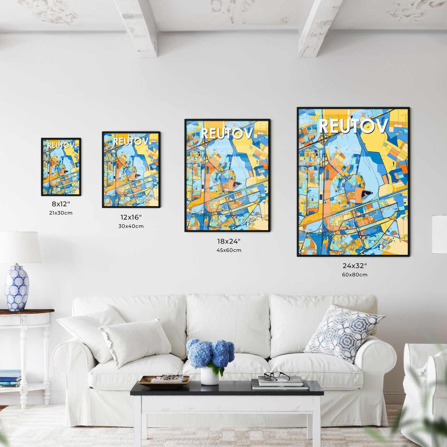 REUTOV RUSSIA Vibrant Colorful Art Map Poster Blue Orange