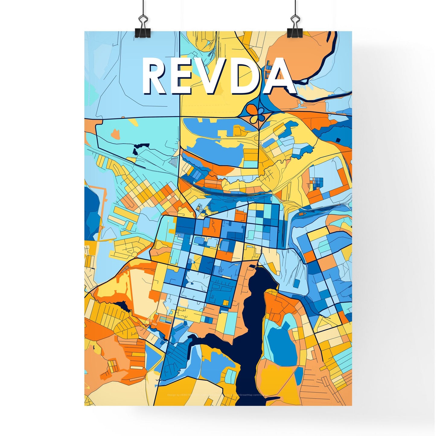 REVDA RUSSIA Vibrant Colorful Art Map Poster Blue Orange