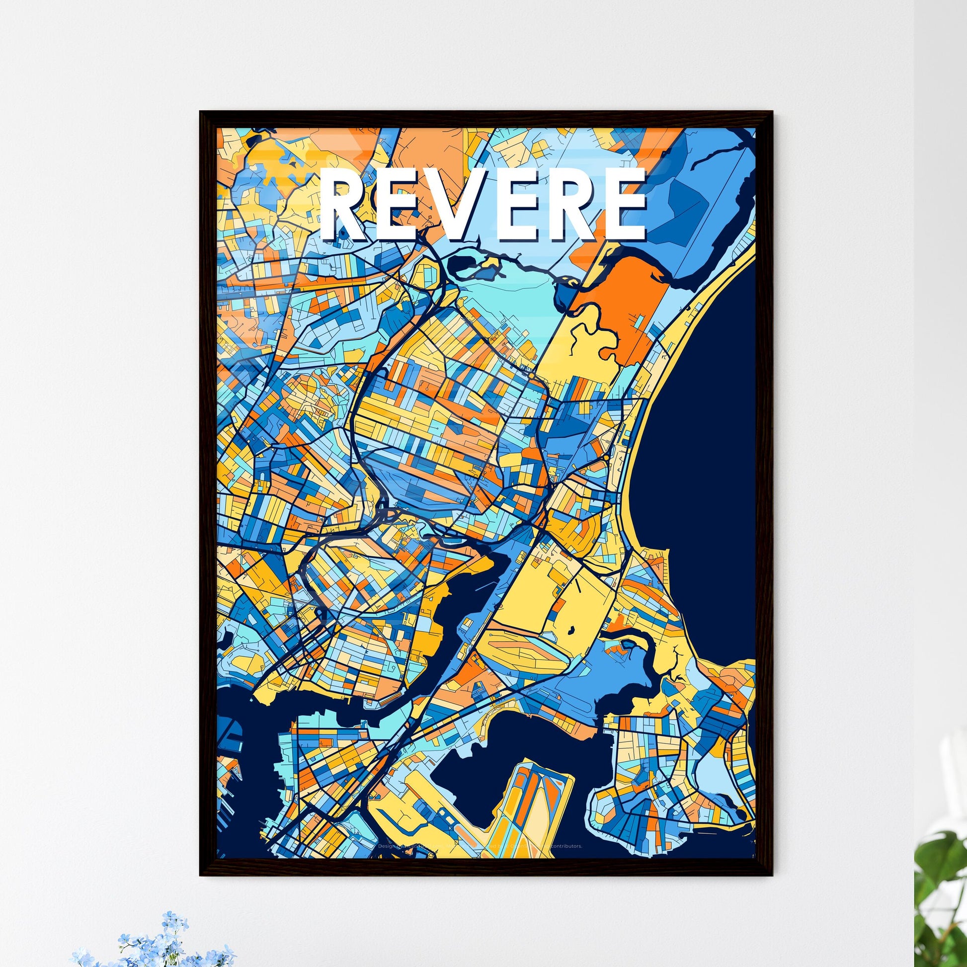 REVERE MASSACHUSETTS Vibrant Colorful Art Map Poster Blue Orange