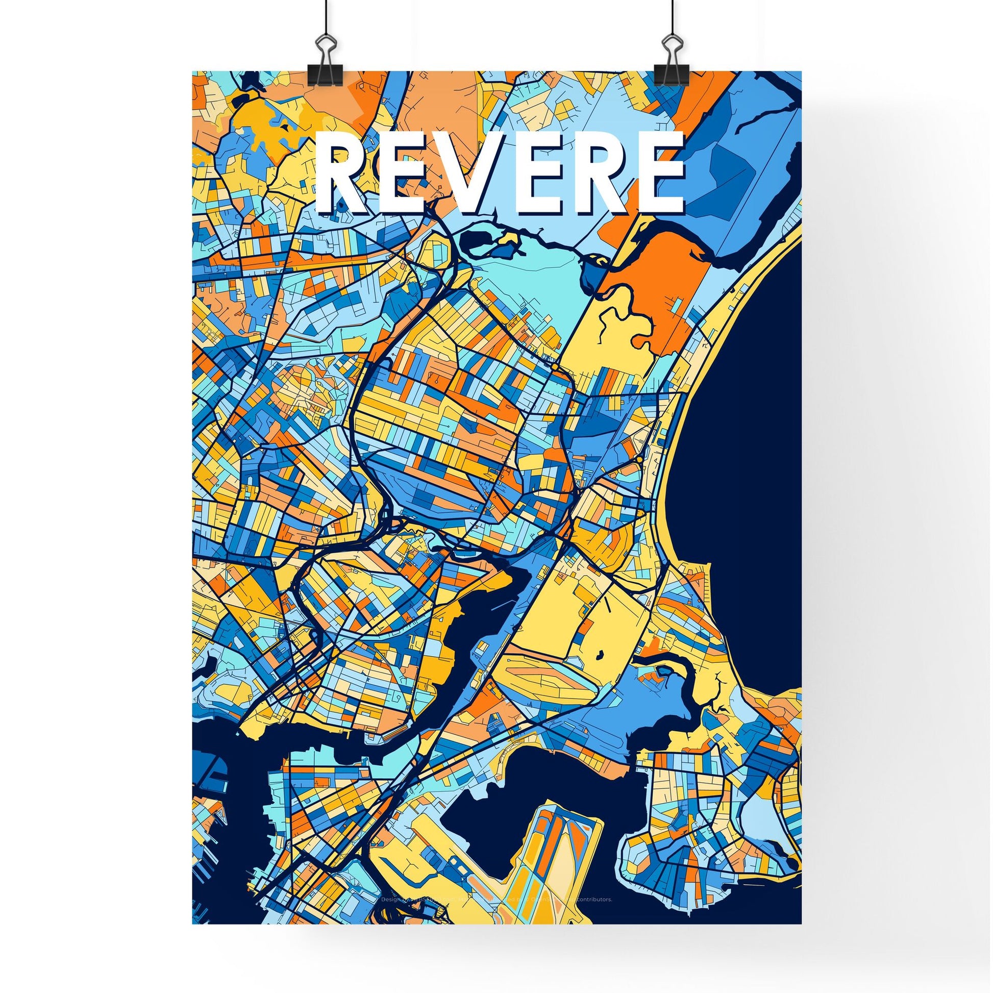 REVERE MASSACHUSETTS Vibrant Colorful Art Map Poster Blue Orange