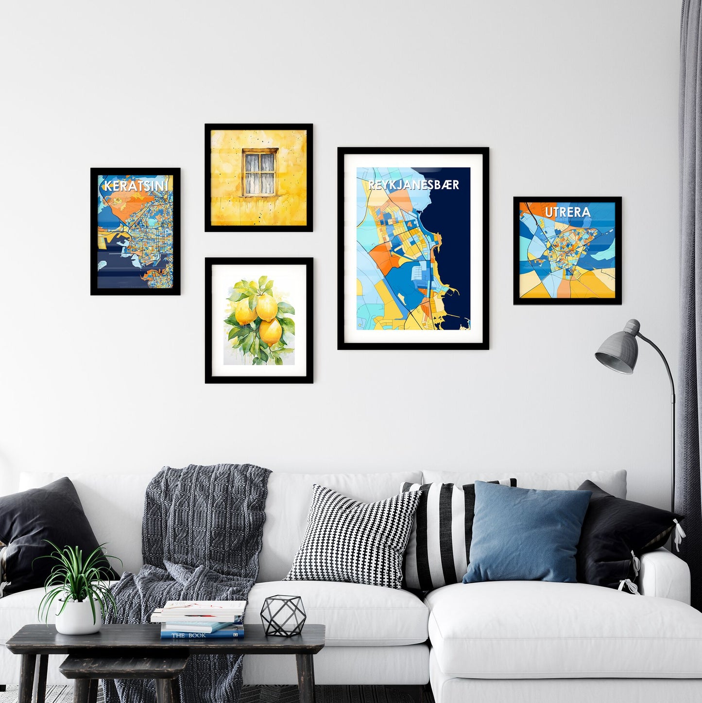 REYKJANESBÆR ICELAND Vibrant Colorful Art Map Poster Blue Orange