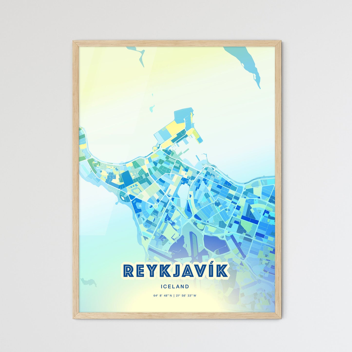 Colorful Reykjavík Iceland Fine Art Map Cool Blue