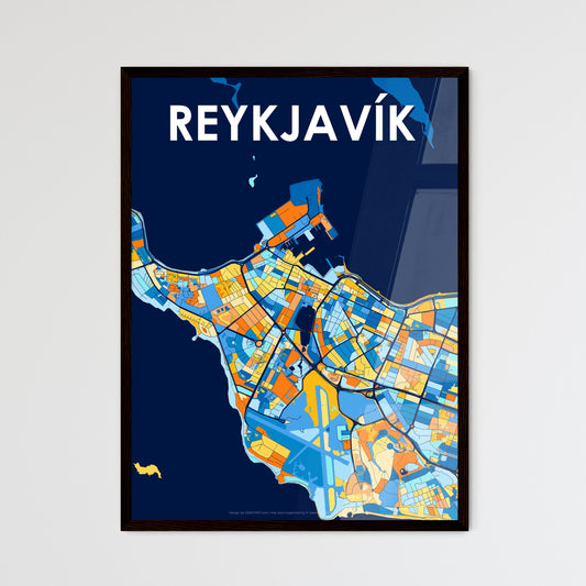 REYKJAVÍK ICELAND Vibrant Colorful Art Map Poster Blue Orange