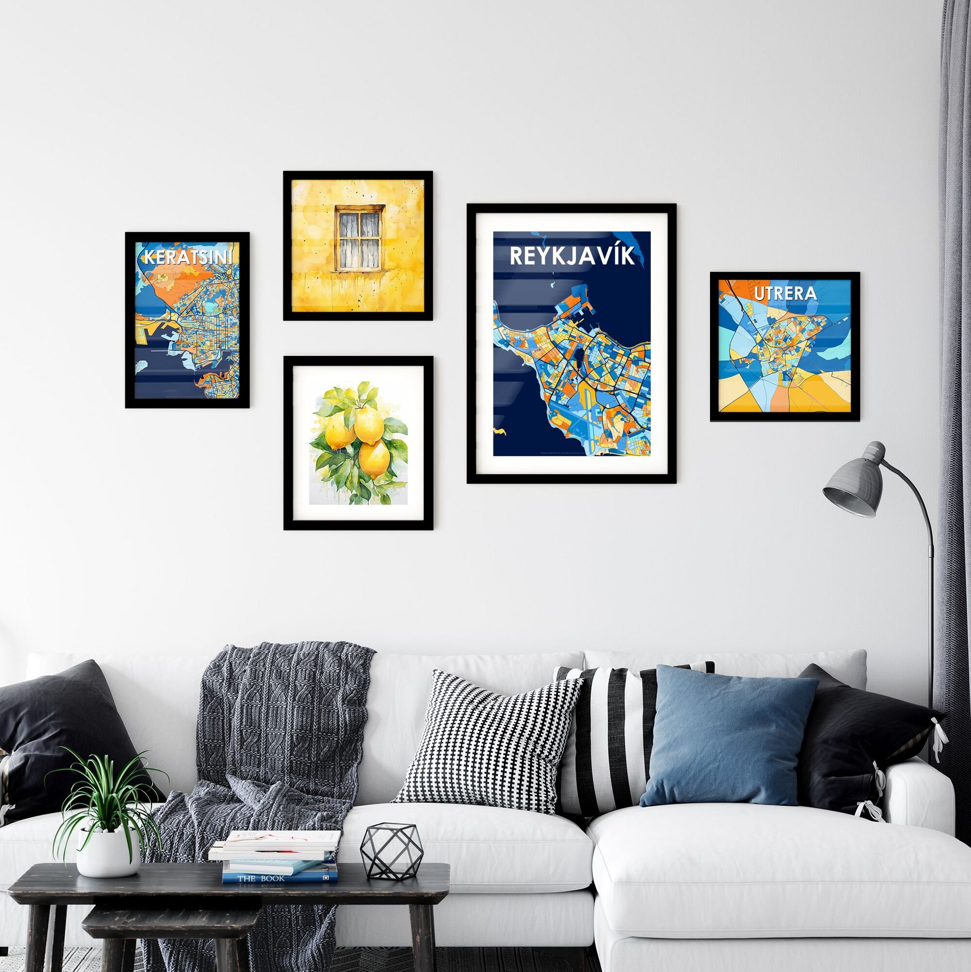 REYKJAVÍK ICELAND Vibrant Colorful Art Map Poster Blue Orange