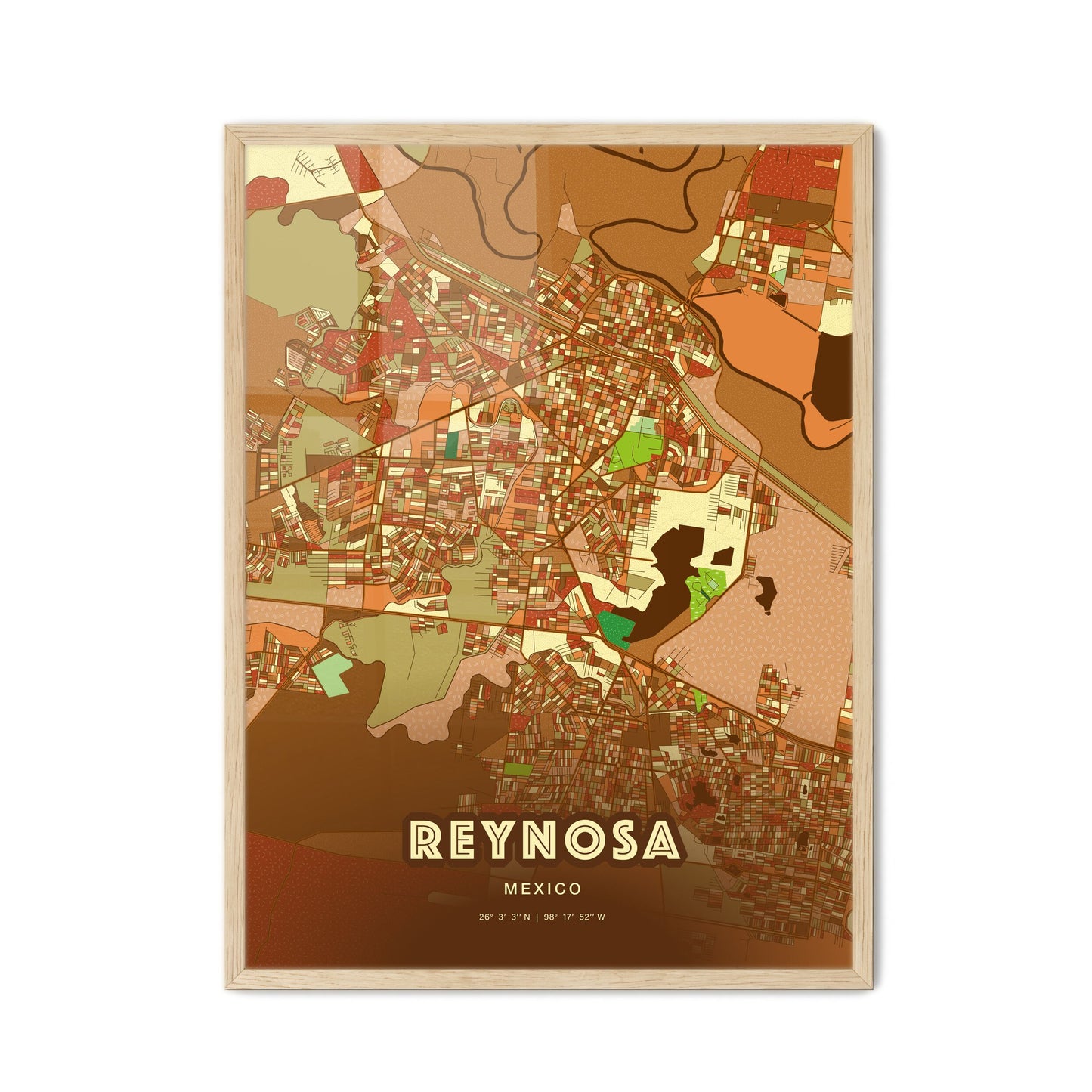 Colorful Reynosa Mexico Fine Art Map Farmhouse