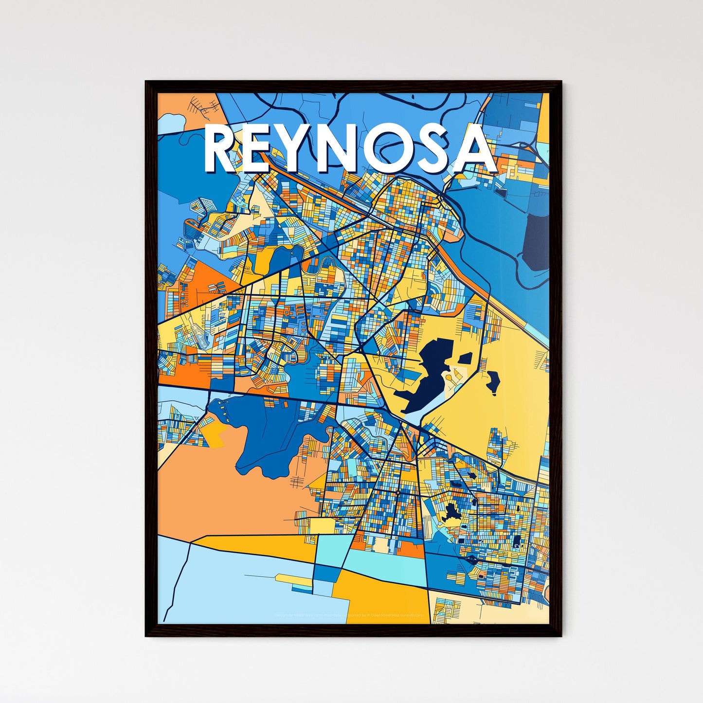 REYNOSA MEXICO Vibrant Colorful Art Map Poster Blue Orange