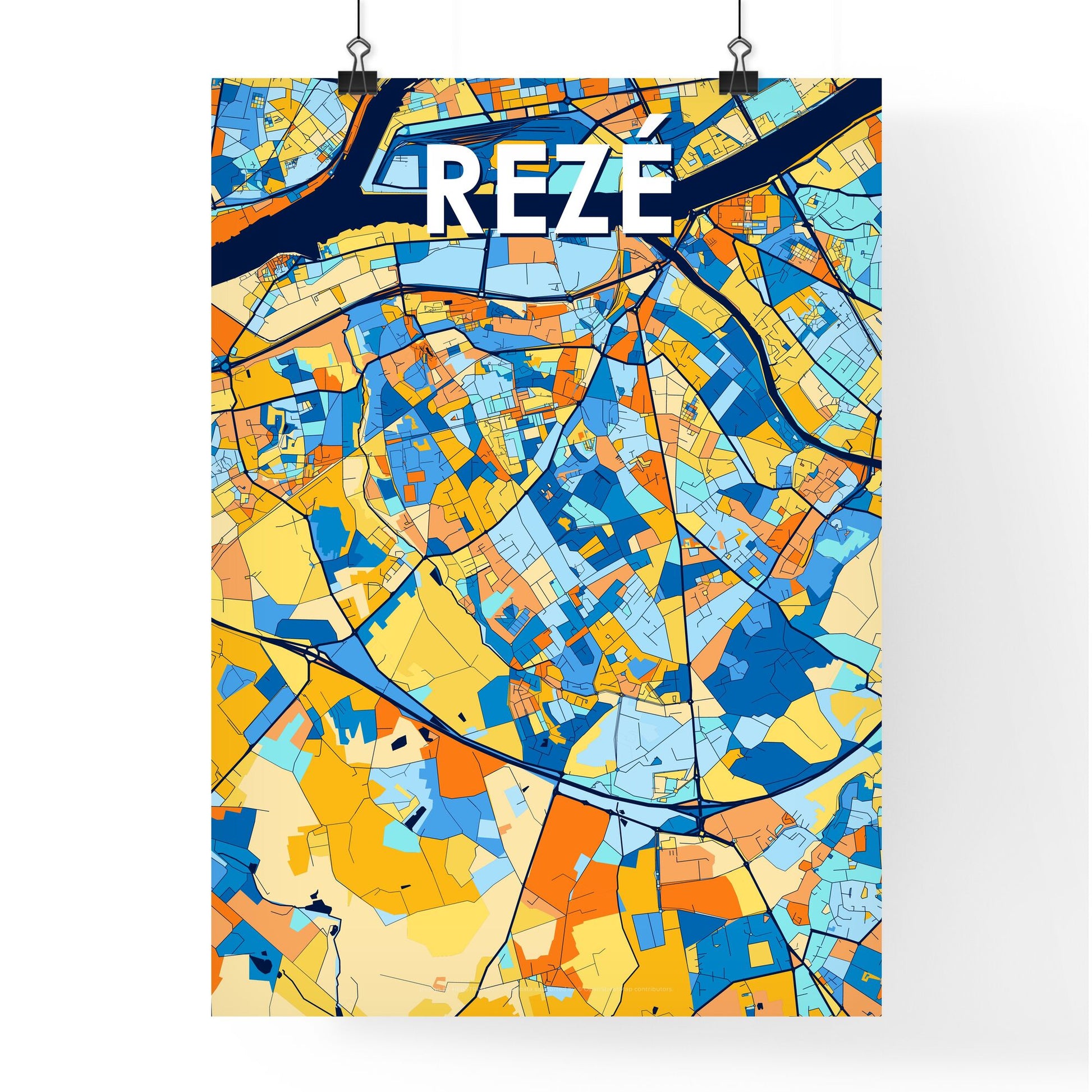 REZÉ FRANCE Vibrant Colorful Art Map Poster Blue Orange