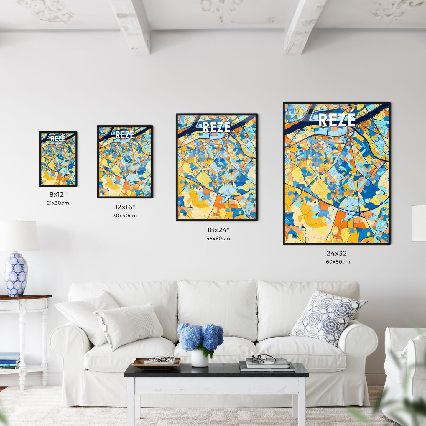 REZÉ FRANCE Vibrant Colorful Art Map Poster Blue Orange