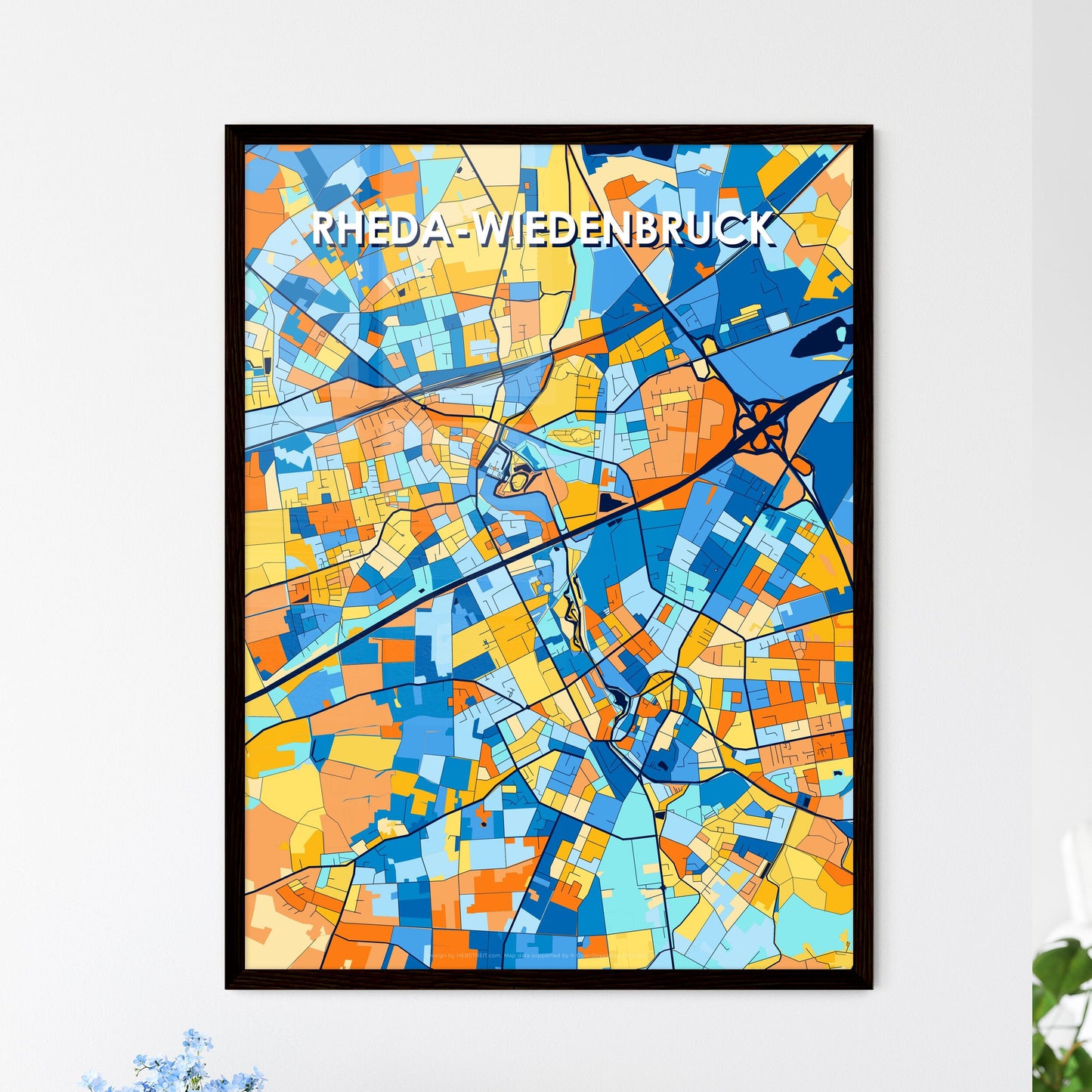 RHEDA-WIEDENBRUCK GERMANY Vibrant Colorful Art Map Poster Blue Orange