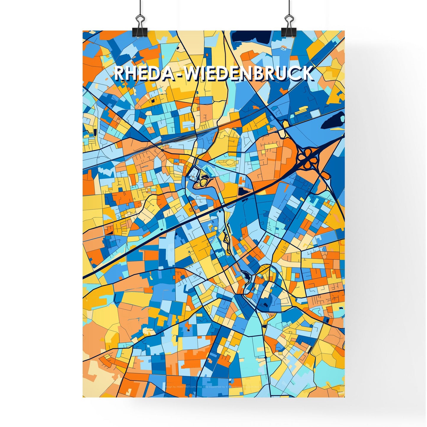 RHEDA-WIEDENBRUCK GERMANY Vibrant Colorful Art Map Poster Blue Orange