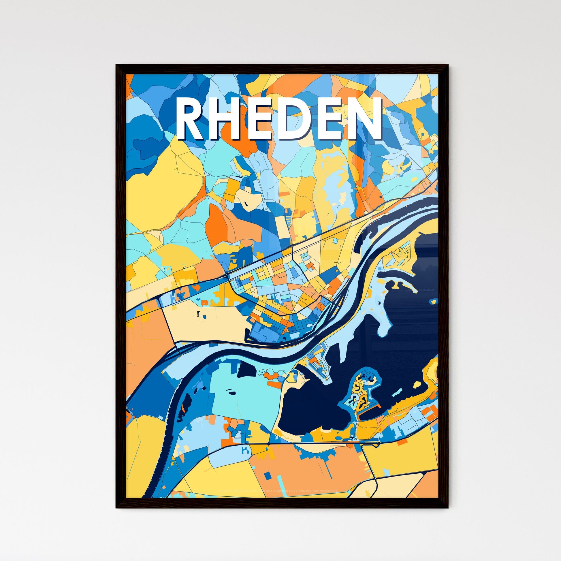 RHEDEN NETHERLANDS Vibrant Colorful Art Map Poster Blue Orange