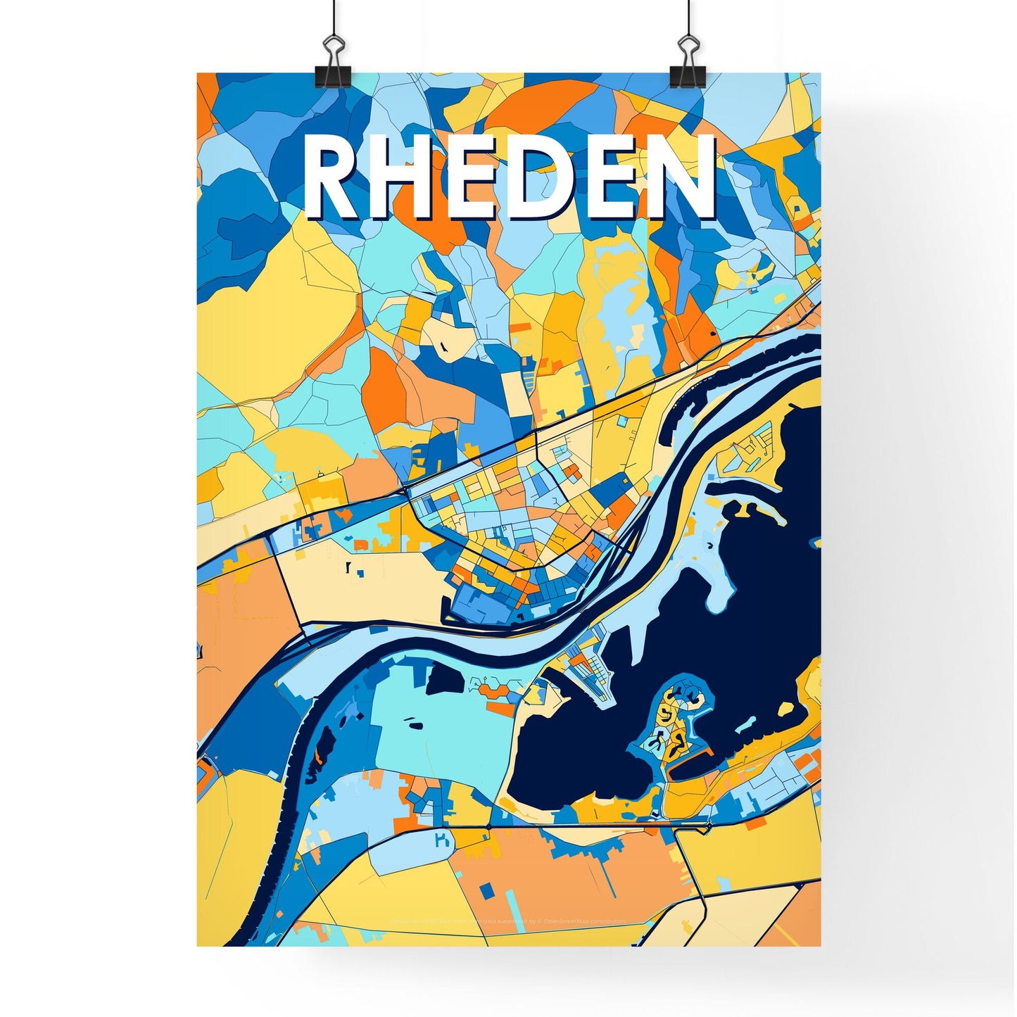 RHEDEN NETHERLANDS Vibrant Colorful Art Map Poster Blue Orange