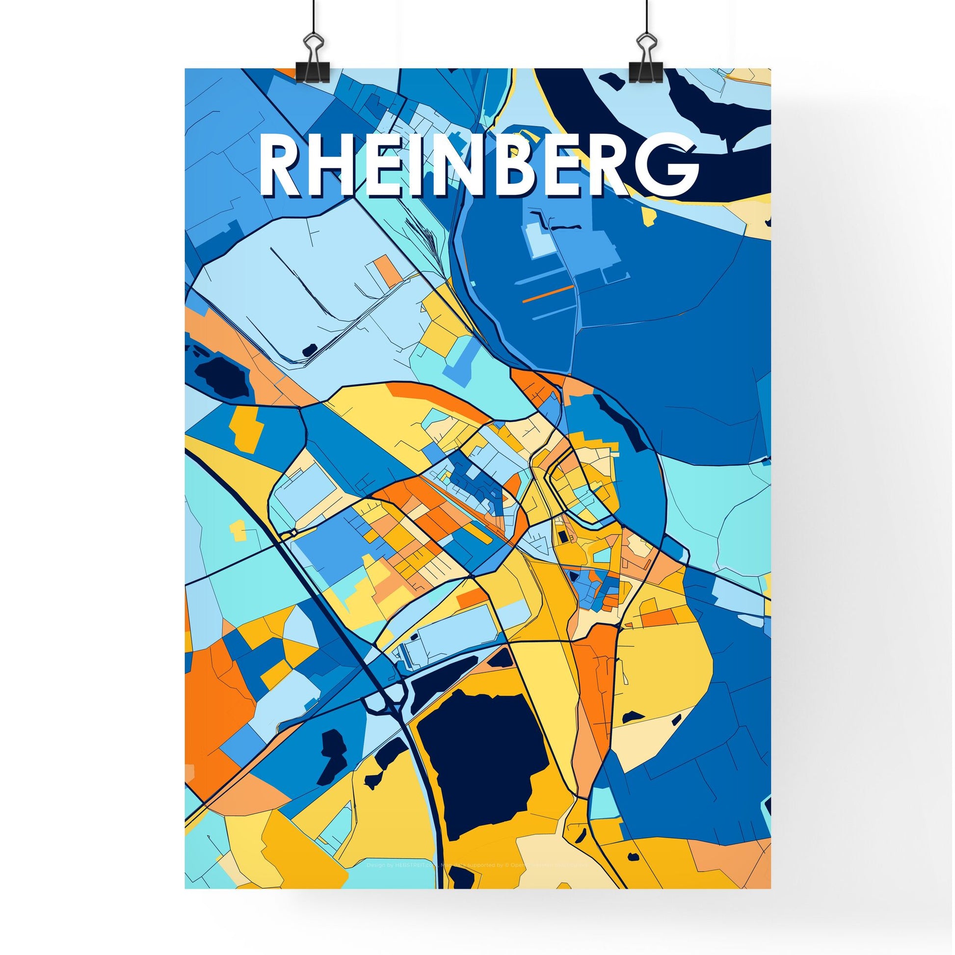 RHEINBERG GERMANY Vibrant Colorful Art Map Poster Blue Orange