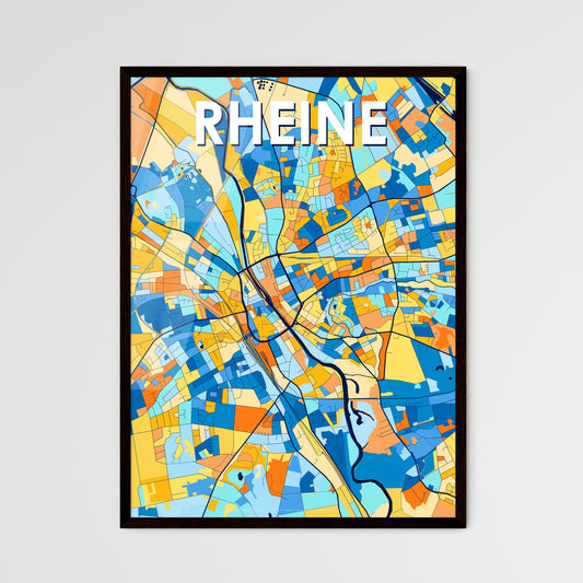 RHEINE GERMANY Vibrant Colorful Art Map Poster Blue Orange