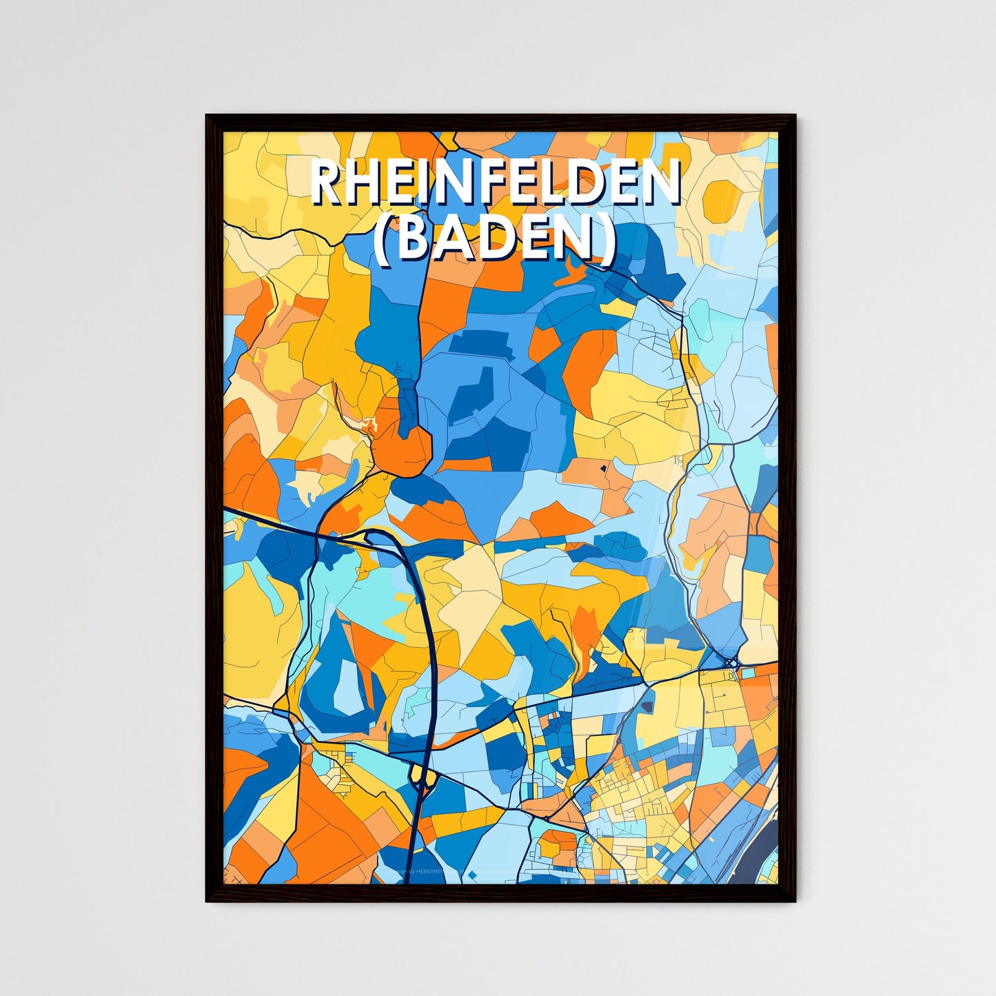 RHEINFELDEN (BADEN) GERMANY Vibrant Colorful Art Map Poster Blue Orange