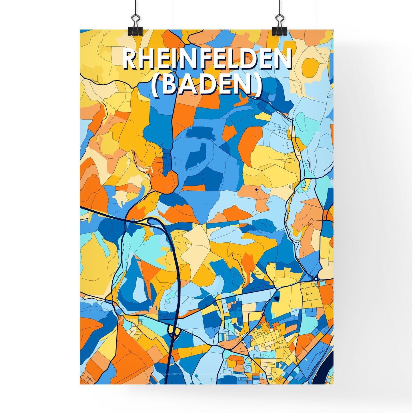 RHEINFELDEN (BADEN) GERMANY Vibrant Colorful Art Map Poster Blue Orange