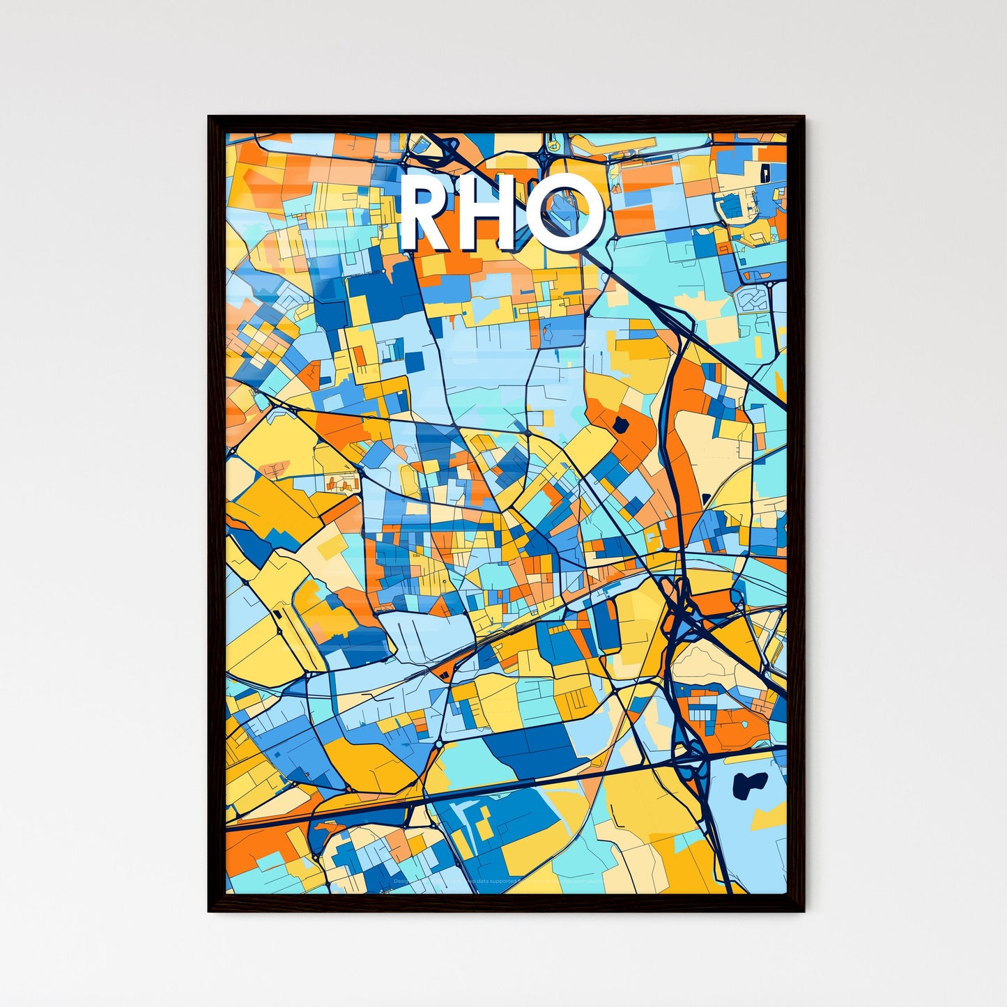 RHO ITALY Vibrant Colorful Art Map Poster Blue Orange