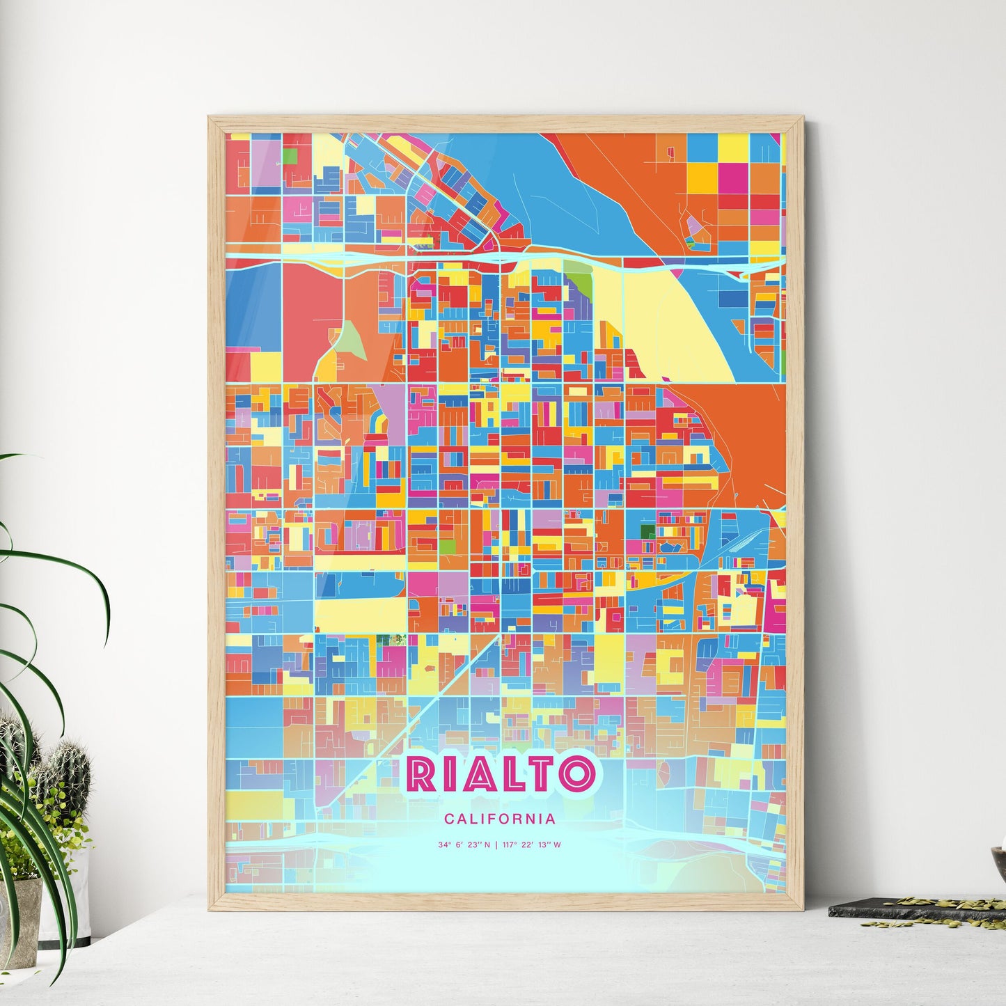 Colorful Rialto California Fine Art Map Crazy Colors