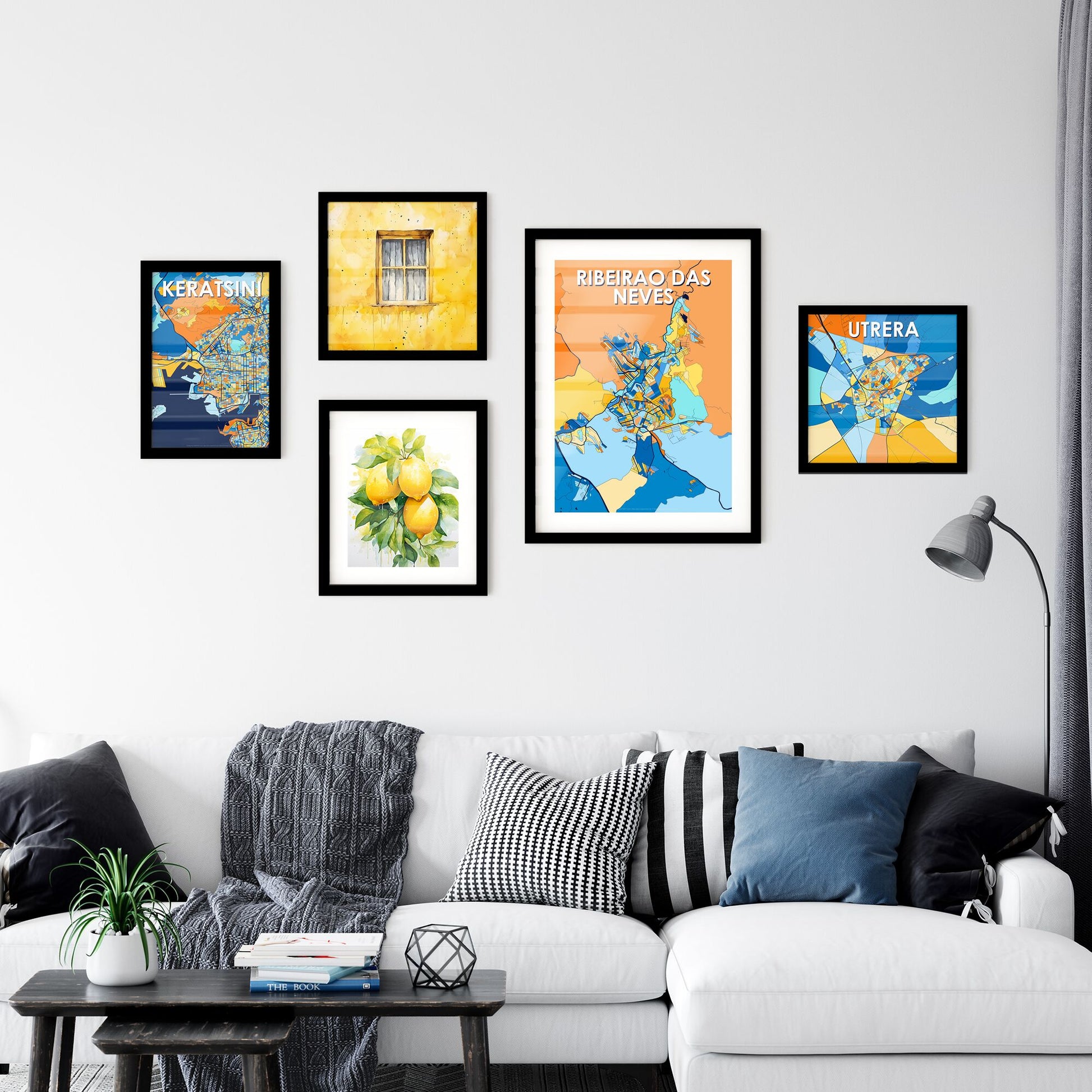 RIBEIRAO DAS NEVES BRAZIL Vibrant Colorful Art Map Poster Blue Orange