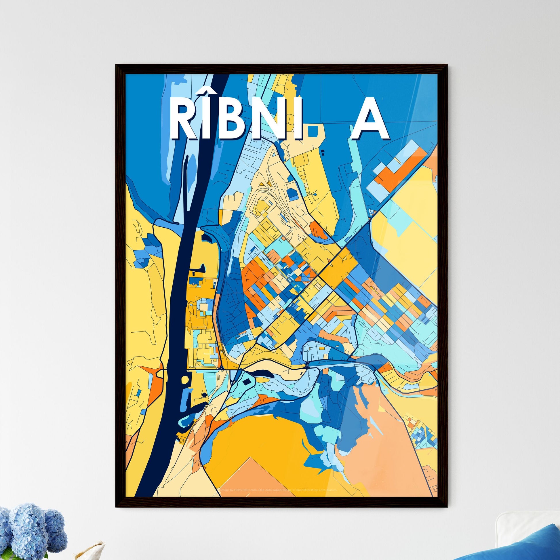 RÎBNIȚA MOLDOVA Vibrant Colorful Art Map Poster Blue Orange