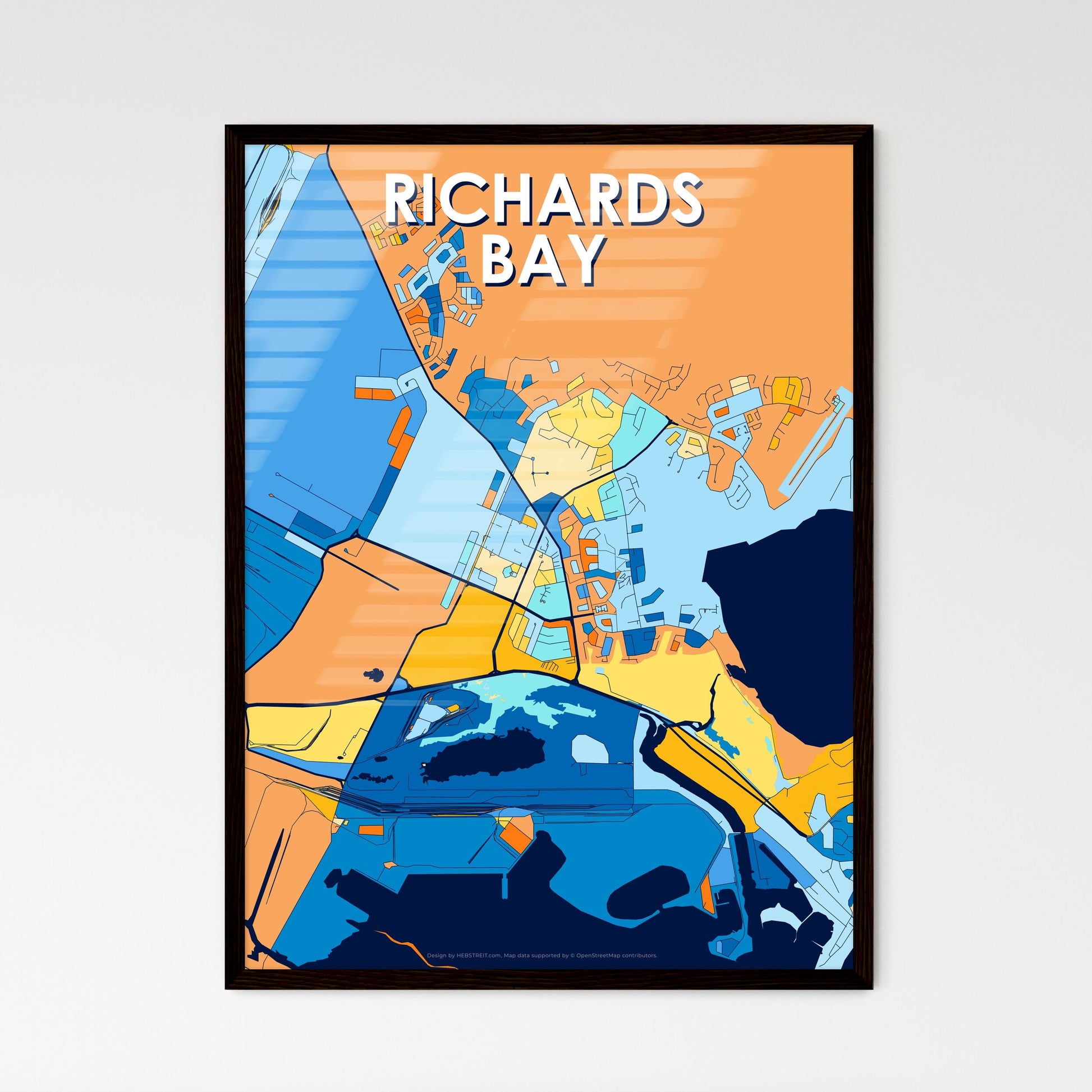 RICHARDS BAY SOUTH AFRICA Vibrant Colorful Art Map Poster Blue Orange