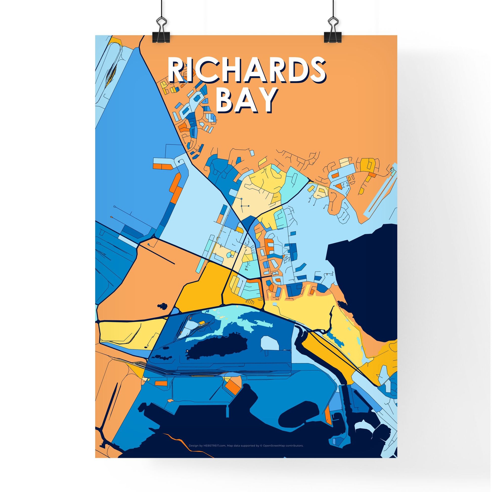 RICHARDS BAY SOUTH AFRICA Vibrant Colorful Art Map Poster Blue Orange