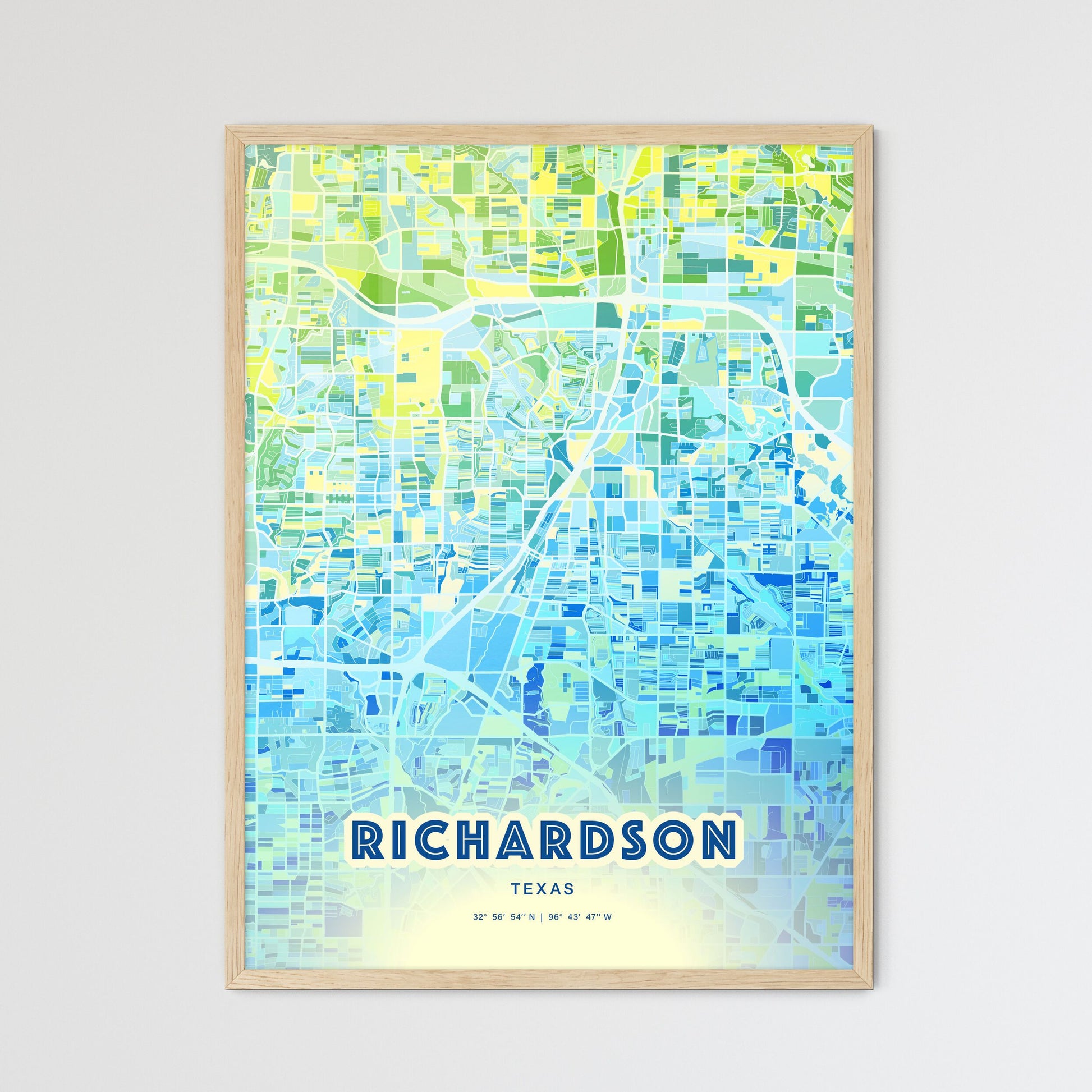 Colorful Richardson Texas Fine Art Map Cool Blue