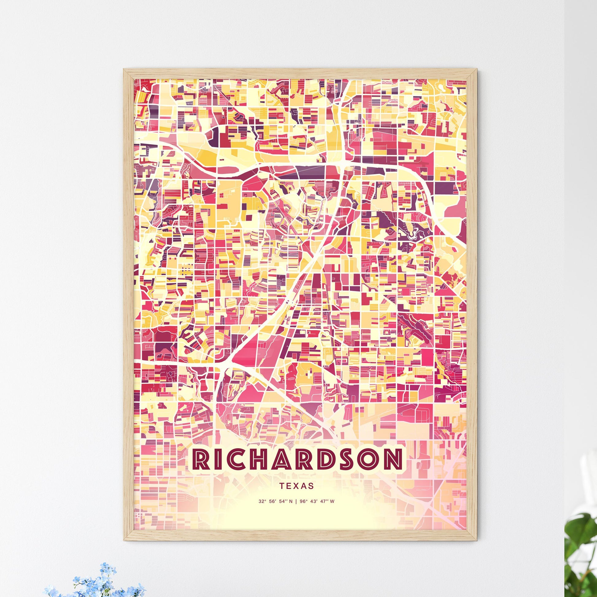 Colorful Richardson Texas Fine Art Map Hot Red