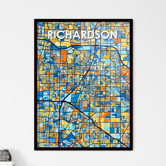 RICHARDSON TEXAS Vibrant Colorful Art Map Poster Blue Orange