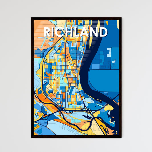 RICHLAND WASHINGTON Vibrant Colorful Art Map Poster Blue Orange