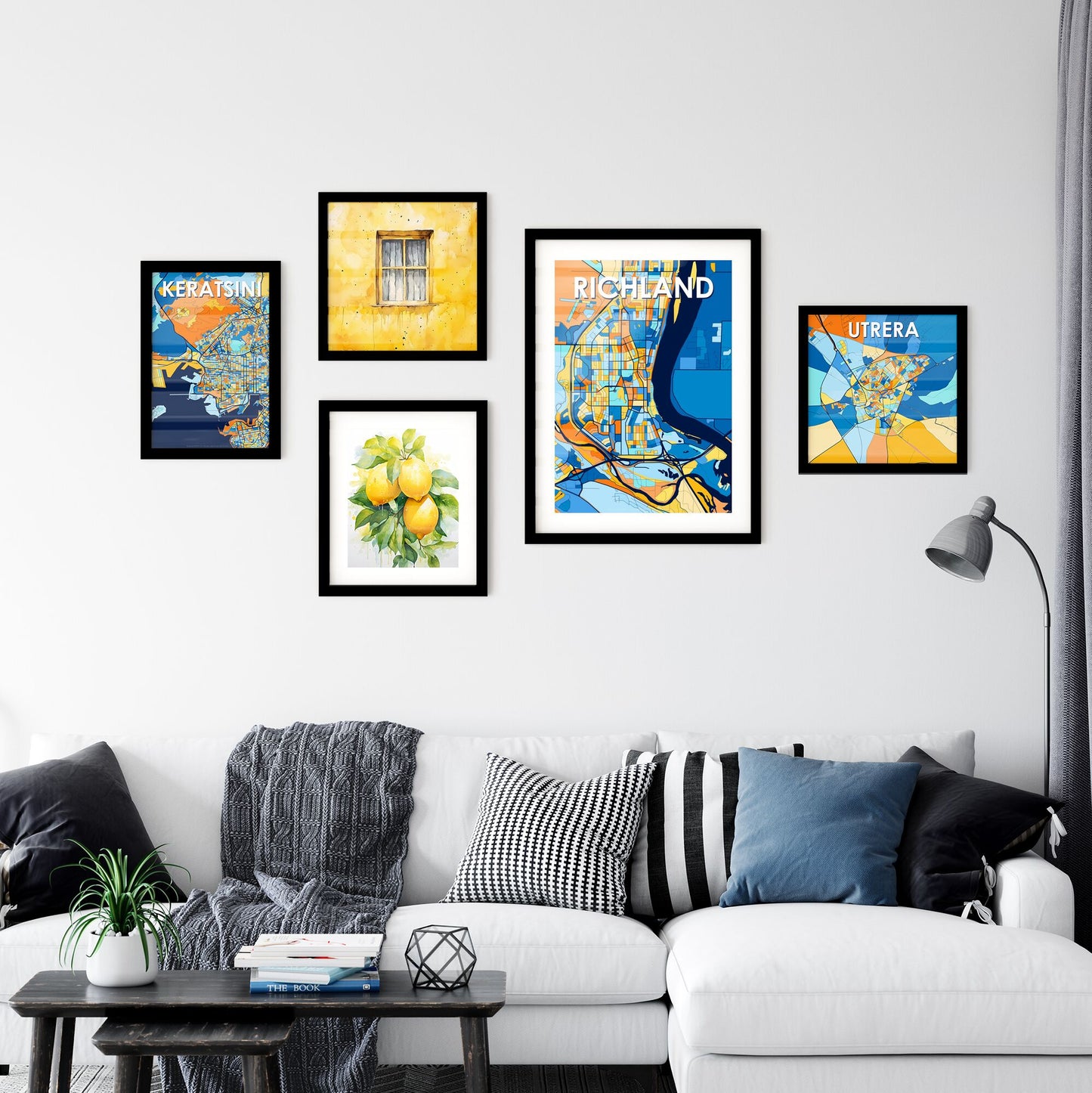 RICHLAND WASHINGTON Vibrant Colorful Art Map Poster Blue Orange