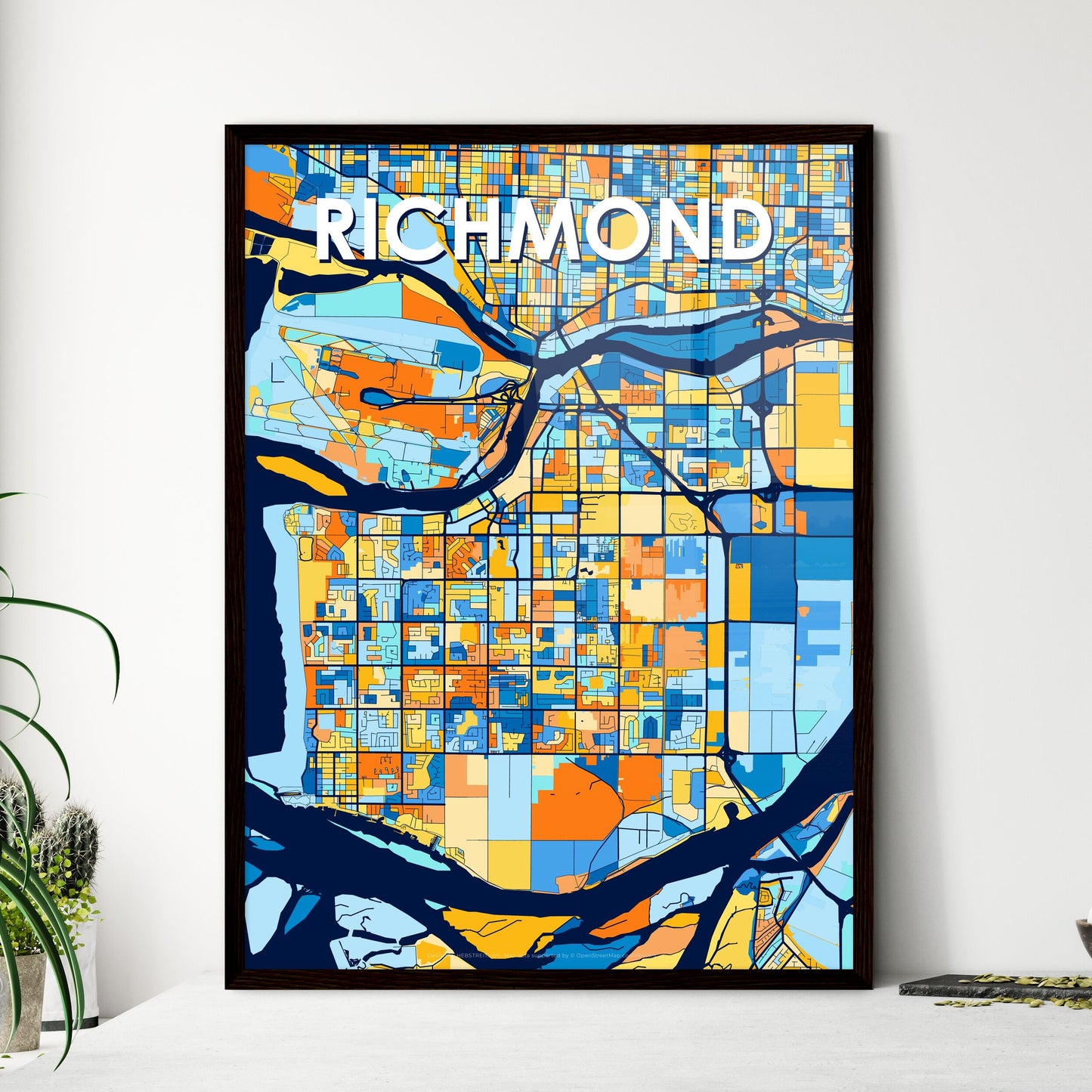 RICHMOND CANADA Vibrant Colorful Art Map Poster Blue Orange