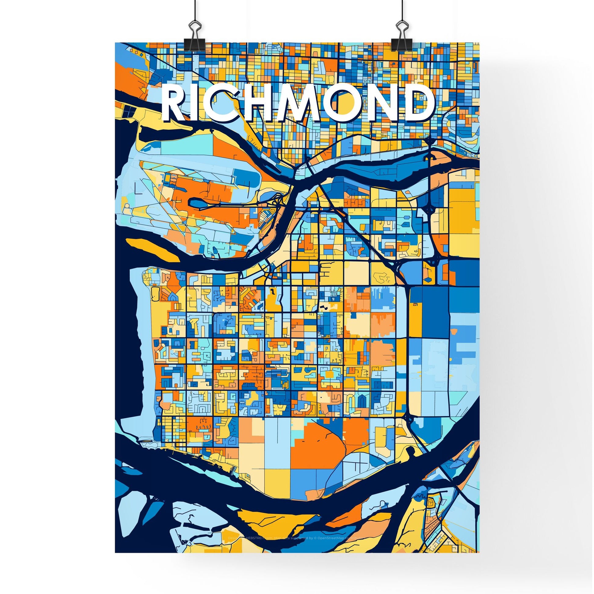 RICHMOND CANADA Vibrant Colorful Art Map Poster Blue Orange