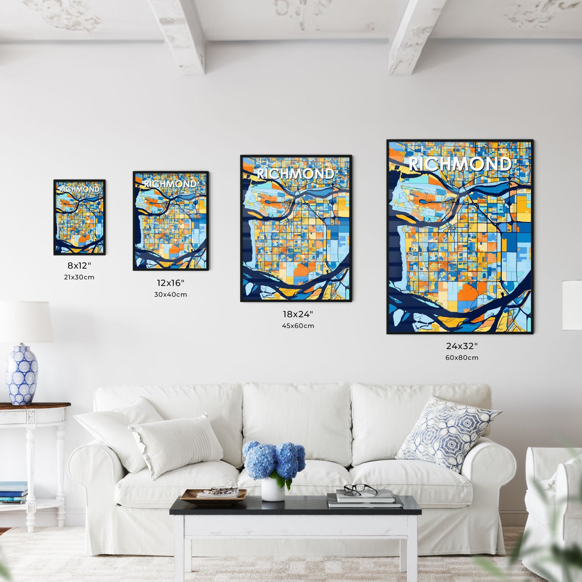 RICHMOND CANADA Vibrant Colorful Art Map Poster Blue Orange