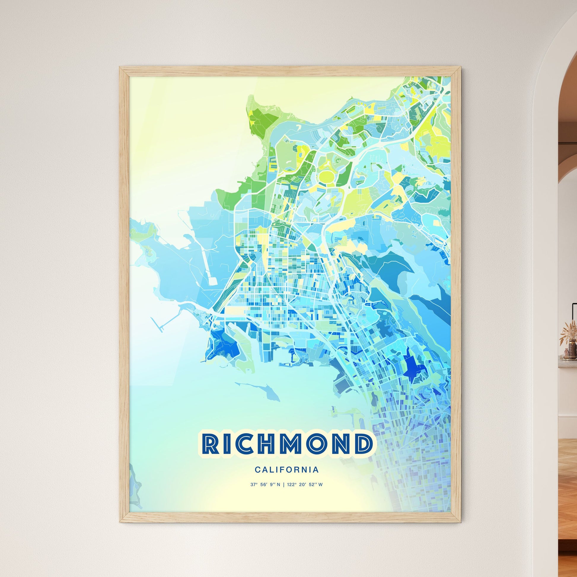 Colorful Richmond California Fine Art Map Cool Blue