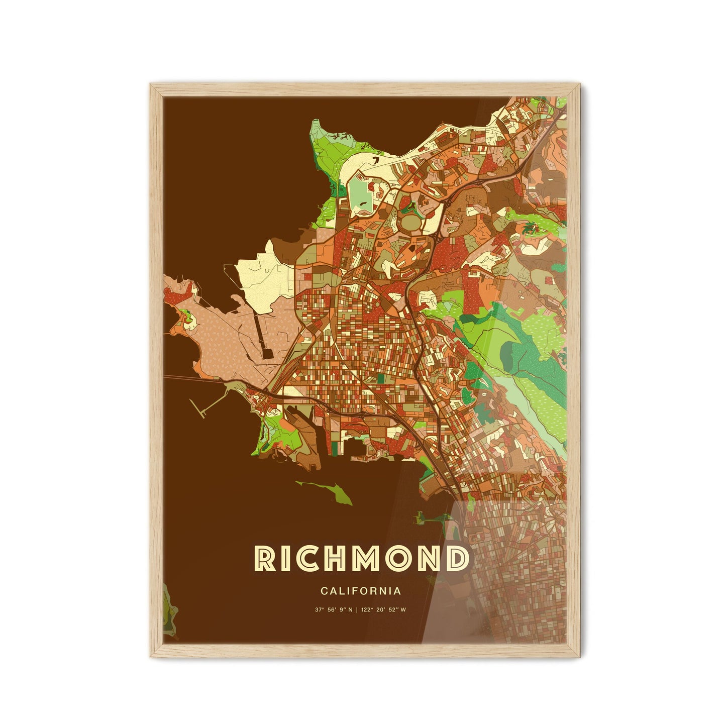 Colorful Richmond California Fine Art Map Farmhouse